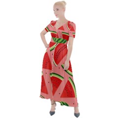 Red Watermelon  Button Up Short Sleeve Maxi Dress by ConteMonfrey