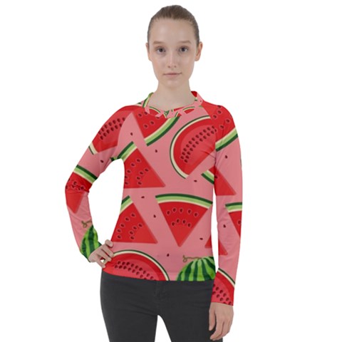 Red Watermelon  Women s Pique Long Sleeve Tee by ConteMonfrey