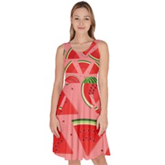 Red Watermelon  Knee Length Skater Dress With Pockets by ConteMonfrey