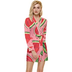 Red Watermelon  Long Sleeve Satin Robe by ConteMonfrey