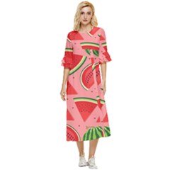 Red Watermelon  Double Cuff Midi Dress by ConteMonfrey