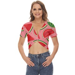 Red Watermelon  Twist Front Crop Top by ConteMonfrey