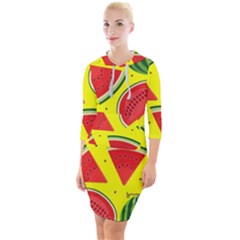 Yellow Watermelon   Quarter Sleeve Hood Bodycon Dress by ConteMonfrey