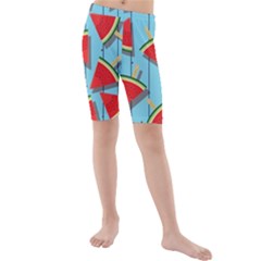 Blue Watermelon Popsicle  Kids  Mid Length Swim Shorts