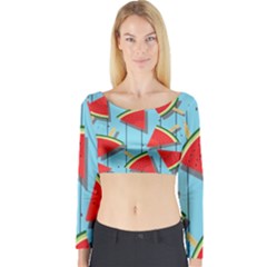 Blue Watermelon Popsicle  Long Sleeve Crop Top