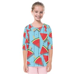 Blue Watermelon Popsicle  Kids  Quarter Sleeve Raglan Tee