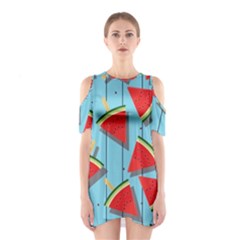 Blue Watermelon Popsicle  Shoulder Cutout One Piece Dress