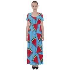 Blue Watermelon Popsicle  High Waist Short Sleeve Maxi Dress by ConteMonfrey