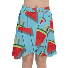 Blue Watermelon Popsicle  Chiffon Wrap Front Skirt