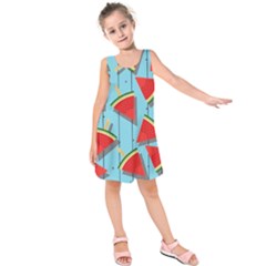 Blue Watermelon Popsicle  Kids  Sleeveless Dress by ConteMonfrey