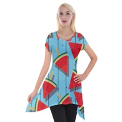 Blue Watermelon Popsicle  Short Sleeve Side Drop Tunic