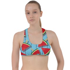 Blue Watermelon Popsicle  Criss Cross Racerback Sports Bra by ConteMonfrey