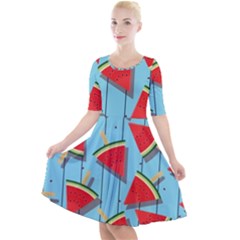 Blue Watermelon Popsicle  Quarter Sleeve A-line Dress by ConteMonfrey