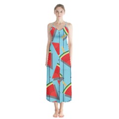 Blue Watermelon Popsicle  Button Up Chiffon Maxi Dress