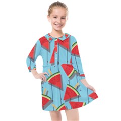 Blue Watermelon Popsicle  Kids  Quarter Sleeve Shirt Dress