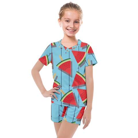 Blue Watermelon Popsicle  Kids  Mesh Tee And Shorts Set by ConteMonfrey