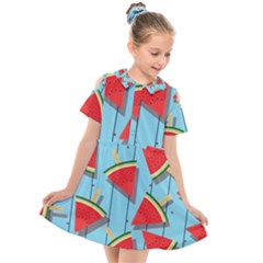 Blue Watermelon Popsicle  Kids  Short Sleeve Shirt Dress by ConteMonfrey