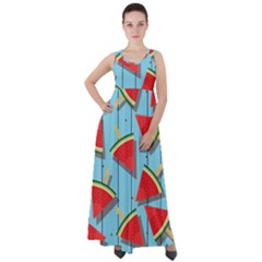 Blue Watermelon Popsicle  Empire Waist Velour Maxi Dress