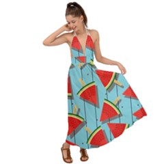 Blue Watermelon Popsicle  Backless Maxi Beach Dress