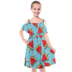 Blue Watermelon Popsicle  Kids  Cut Out Shoulders Chiffon Dress by ConteMonfrey