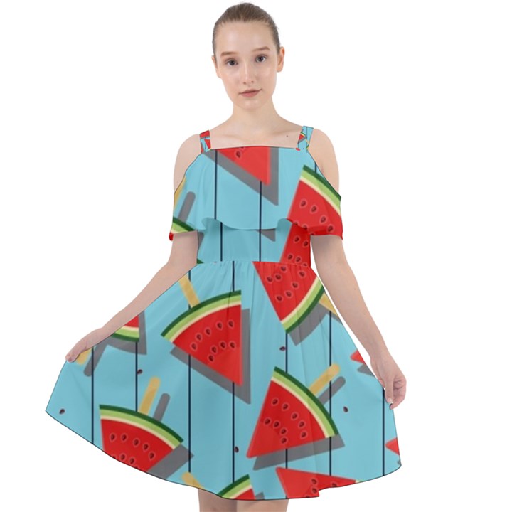 Blue Watermelon Popsicle  Cut Out Shoulders Chiffon Dress