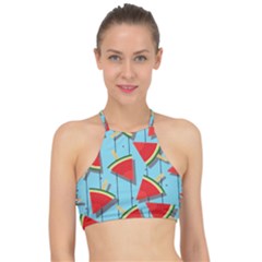 Blue Watermelon Popsicle  Racer Front Bikini Top