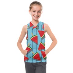 Blue Watermelon Popsicle  Kids  Sleeveless Hoodie by ConteMonfrey