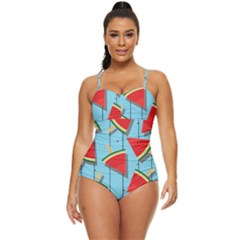 Blue Watermelon Popsicle  Retro Full Coverage Swimsuit