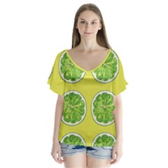 Yellow Lemonade  V-neck Flutter Sleeve Top by ConteMonfrey