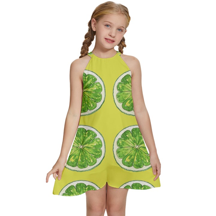 Yellow Lemonade  Kids  Halter Collar Waist Tie Chiffon Dress