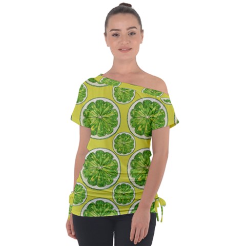 Lemon Cut Off Shoulder Tie-up Tee by ConteMonfrey