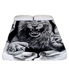 Drawing Angry Male Lion Roar Animal Fitted Sheet (queen Size) by danenraven