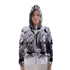 Drawing Angry Male Lion Roar Animal Women s Hooded Windbreaker by danenraven