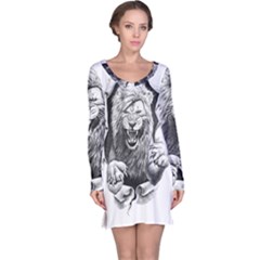 Drawing Angry Male Lion Roar Animal Long Sleeve Nightdress by danenraven