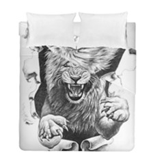 Drawing Angry Male Lion Roar Animal Duvet Cover Double Side (full/ Double Size) by danenraven