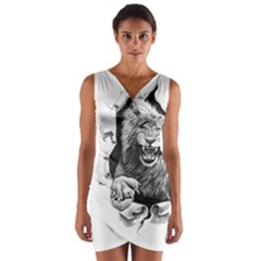 Drawing Angry Male Lion Roar Animal Wrap Front Bodycon Dress by danenraven