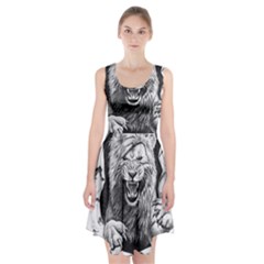 Drawing Angry Male Lion Roar Animal Racerback Midi Dress by danenraven