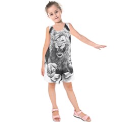 Drawing Angry Male Lion Roar Animal Kids  Sleeveless Dress by danenraven