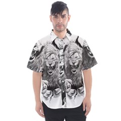 Drawing Angry Male Lion Roar Animal Men s Short Sleeve Shirt