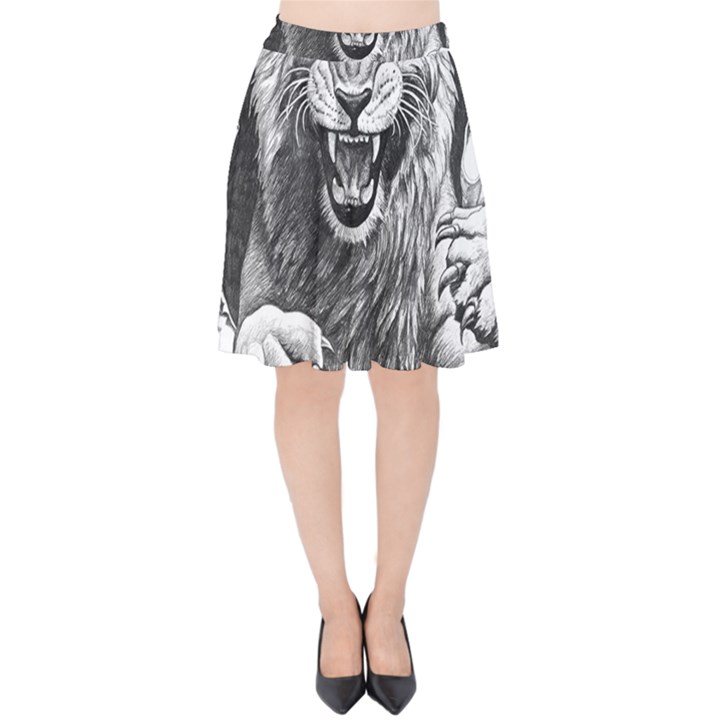 Drawing Angry Male Lion Roar Animal Velvet High Waist Skirt