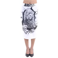 Drawing Angry Male Lion Roar Animal Velvet Midi Pencil Skirt by danenraven