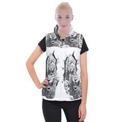 Drawing Angry Male Lion Roar Animal Women s Button Up Vest by danenraven