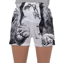 Drawing Angry Male Lion Roar Animal Sleepwear Shorts by danenraven