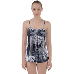 Drawing Angry Male Lion Roar Animal Babydoll Tankini Set by danenraven