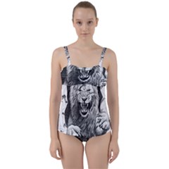 Drawing Angry Male Lion Roar Animal Twist Front Tankini Set by danenraven