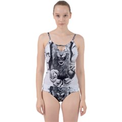 Drawing Angry Male Lion Roar Animal Cut Out Top Tankini Set by danenraven