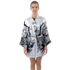 Drawing Angry Male Lion Roar Animal Long Sleeve Satin Kimono by danenraven