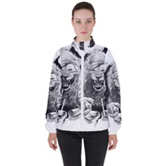 Drawing Angry Male Lion Roar Animal Women s High Neck Windbreaker by danenraven