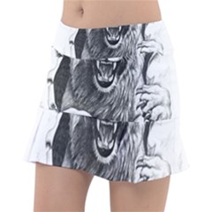 Drawing Angry Male Lion Roar Animal Classic Tennis Skirt by danenraven