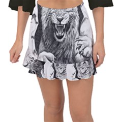 Drawing Angry Male Lion Roar Animal Fishtail Mini Chiffon Skirt by danenraven